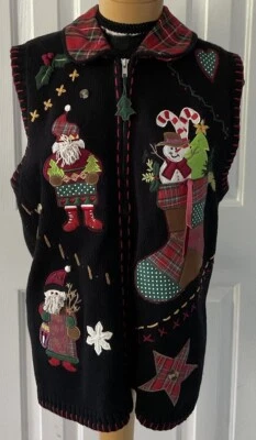 KIKIT вышитый рождественский свитер жилет женский размер Lg винтажный - уродливый свитер - Изображение 1 из 4