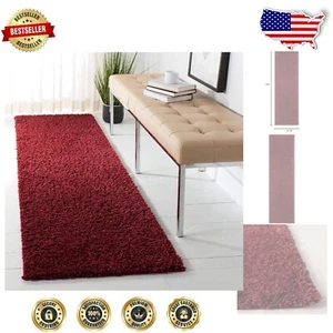 Burgundy Non-Shedding Shag Runner Rug 2'3" x 12' - Plush Comfort Ideal for Li... - Picture 1 of 9