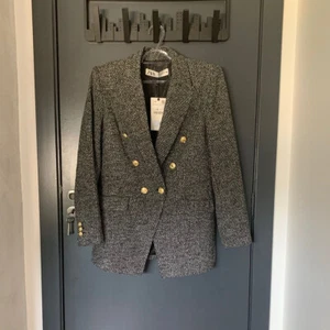 A253 ZARA BLAZER GREY TEXTURED DOUBLE BREASTED COAT JACKET LARGE - L - Foto 1 di 20