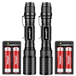 2Pcs LED Flashlight Rechargeable Tactical Super Bright LED Torch Zoomable Lamp