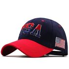 USA Embroidered Low Profile Baseball Cap - Blue Top, Red Brim - Adjustable Hat