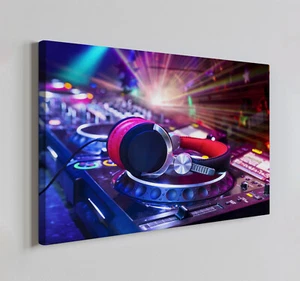 Colourful Dj Deck Headphones Canvas Print Wall Art, Home Decor Wall Hanging - Picture 1 of 10