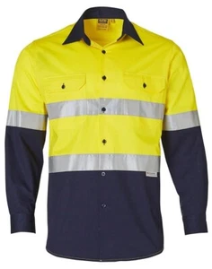 Australian Industrial Wear Safety Shirt SW60 Mens Long Sleeve Yellow/Navy 3XL - Bild 1 von 5