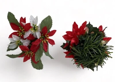 CHRISTMAS 2 Floral Candle Ring Poinsettia Wreath + Candle Holder Silk Decoration - Image 1 of 4