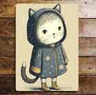 Cute Cat Portrait Blue Coat Hood  Shoes Metal Sign Plaque
