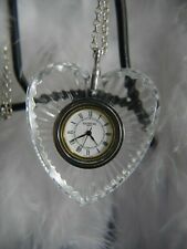 Vtg 2" Waterford Crystal Heart pendant Watch 26" Sterling Silver 0.925 Necklace