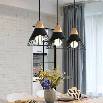 3X Black Pendant Light Wood Ceiling Lights Kitchen Lamp Room Chandelier Lighting - Image 1 of 4