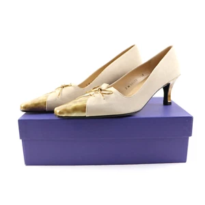 Stuart Weitzman Tidewell Taupe Crepe Square Toe Women's Heels ~ Size 7.5 - Picture 1 of 14