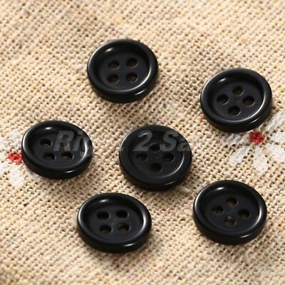 100Pcs Black Resin 10mm Dia 4 Holes Round Buttons Sewing Scrapbooking DIY Crafts - Image 1 of 4