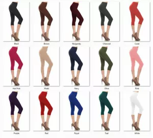 Womens capri leggings seamless skinny slim fit cropped solid yoga pants one size - Picture 1 of 8