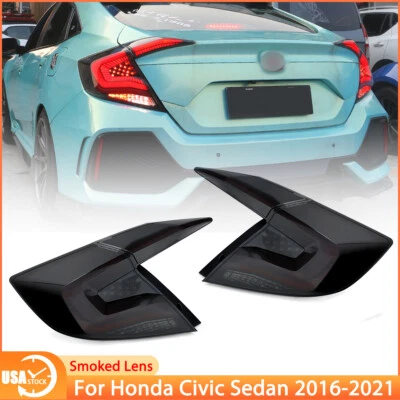 Black Smoke Fits Honda Civic 2016-2021 Sedan Tail Lights LED Sequential Signal - Image 1 of 4