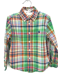 Ralph Lauren Boys Button Down Shirt Size 4T Green Plaid Long Sleeve - Picture 1 of 7