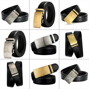 QHA Mens Black Automatic Ratchet Leather Belts Buckle 35mm Wide Q69 - Picture 1 of 29