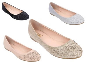 4 Color Casual Slip On Only Formal Glitter Closed Round Toe Womens Ballet Flats - Picture 1 of 19