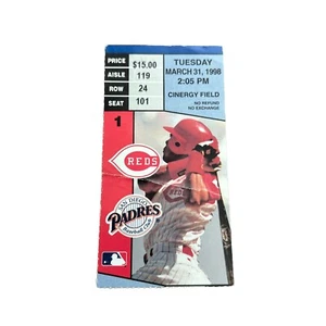 March 31 1998 Cincinnati Reds vs. SD Padres Opening Day Casey Reds Debut Gwynn H - Picture 1 of 3
