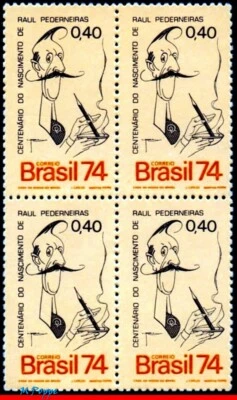 1358 BRASIL 1974 RAÚL PEDERNEIRAS, PROFESOR DE DERECHO, PERIODISTA MI# 1447 BLOQUE MNH Foto 1 de 2