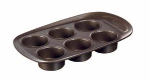 Pyrex AsimetriA Metal Medium Muffin Tray 6 Cup Cake Muffins Non Stick - Brown - Picture 1 of 3