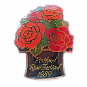 Portland Rose Festival 1989 Lapel Pin Oregon Flowers Top Hat Vintage Enamel - Picture 1 of 6