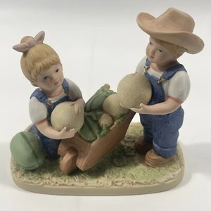 1985 HOMCO Home Interior Denim Days "Melon Patch" Figurine #1512 Farm Boy Girl - Picture 1 of 6