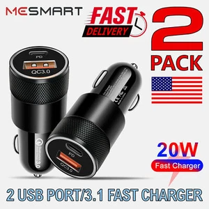 2 Pack Dual Port USB-C Fast Car Charger PD Adapter for iPhone Samsung Android - Picture 1 of 26