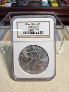 1996 $1 AMERICAN SILVER EAGLE NGC MS69 CLASSIC BROWN LABEL - Picture 1 of 6