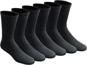 6 Pairs Mens Black Solid Sports Athletic Work Crew Long Cotton Socks Size 10-13 - Picture 1 of 4