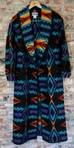 Women's Pendleton Aztec Navajo Southwestern Print Two Button Wool Bathrobe Small - Picture 1 of 8