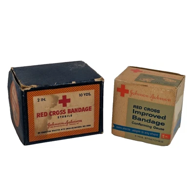 J&J Red Cross Bandage Box (Lot of 2) EMPTY Johnson Gauze Improved Vintage Prop - Image 1 of 4