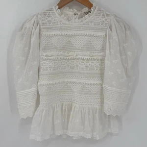 Sea New York 100% Baumwolle Olga gesmoktes besticktes Top gesmokt Damen XS weiß - Bild 1 von 5