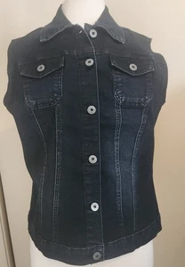 V25 Ethyl Jeans Button Up Sleeveless Vest Denim Dark Blue Layer Women’s Sz M - Picture 1 of 10