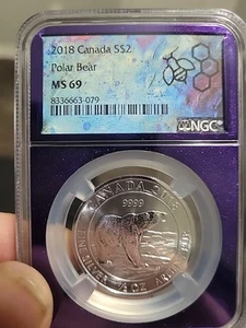 2018 Canada $2 Polar Bear 1/2 oz Coin – NGC MS69 Purple Core – .9999 Fine Silver - Picture 1 of 2