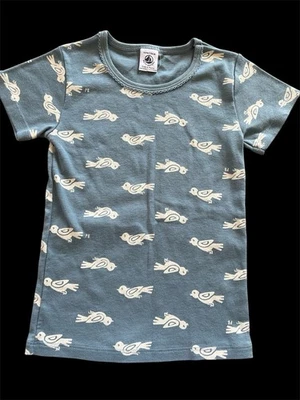 Top tejido algodón orgánico con bordes de ganchillo Petit Bateau nuevo sin etiquetas azul/marfil pájaro - 6 años Foto 1 de 4