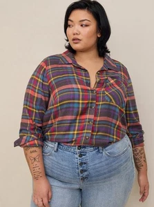 Camicia Torrid con bottoni Lizzie in morbida flanella manica lunga taglia 1X colorata - Foto 1 di 8