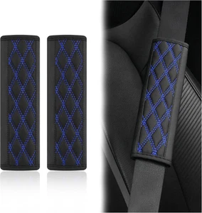 2PCS Car Seat Belt Cover Pads,Leather Seatbelt Covers Protect Black/Blue - Picture 1 of 7