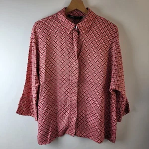 Zara Women Size S Pink Black Print Oversized Boxy Shirt Blouse Casual Smart - Picture 1 of 11