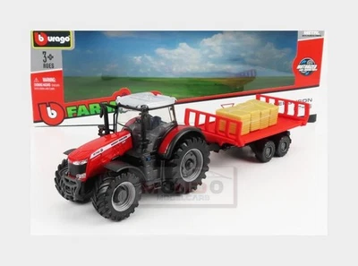 1:50 BURAGO Massey Ferguson 8740S Tractor With Trailer 2016 Red BU31675 Model - Image 1 of 2