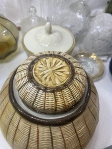 Ethan Allen Vtg Porcelain Basketweave Rattan Ginger Jar MCM Canister Italy - Picture 1 of 14