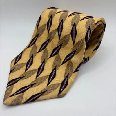 Corbata geométrica vintage años 90 Bill Blass etiqueta negra 100 % seda amarilla Foto 1 de 3