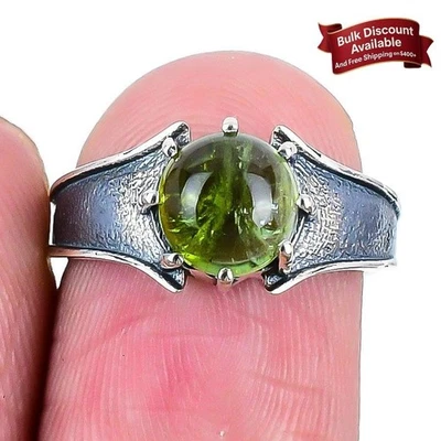 August Peridot Stone Artisan Cluster Mother Boho Ring Size 6.5 925 Solid Silver - Image 1 of 4