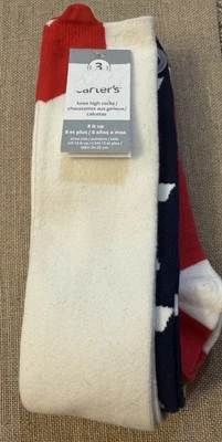 Pack de 3 calcetines hasta la rodilla CARTER'S grandes niños niñas talla 8 en adelante zapatos 13+ nuevos con etiquetas corazones Foto 1 de 4