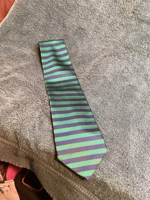 Hathaway Neck Tie - Green & Blue Vertical Stripes - 100% Silk - Image 1 of 2