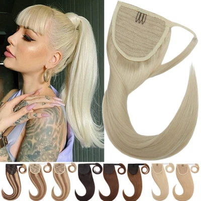 100% Remy Human Hair Ponytail Clip In Real Hair Extensions Wrap Around Pony Tail - Image 1 of 4