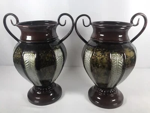 Elegant Expressions Tuscan Metal Vase Brown/Black /Silver Greek Roman 13in Set - Picture 1 of 7