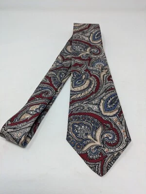 Brooks Brothers Paisley Neck Tie 100% Silk Red Blue White Cream Made In USA - Image 1 of 4