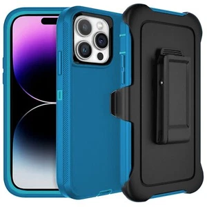 For iPhone 15 /Plus/Pro/Pro Max/Defender Case with(Belt Clip Fits Otterbox) Teal - Picture 1 of 6