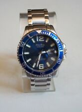 MEN'S SILVER FINISH BLUE DATE DIAL FASHION DRESSY/CASUAL WATCH 