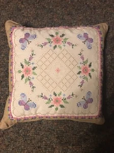 Vintage 18 1/2" Embroidery Pillow - Picture 1 of 4