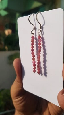 Orecchini in argento sterling 925 con pietre preziose pendenti con rubino gio... - Immagine 1 di 4