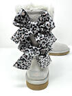 New~Ugg Women's Bailey Bow Leopard Boots~US 7 ~Seal Pink Gray ~Suede Wool