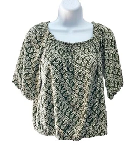 LOFT Women’s Size L Green Leaf/Floral Print Off Shoulder Cotton Shirt Blouse - Picture 1 of 5